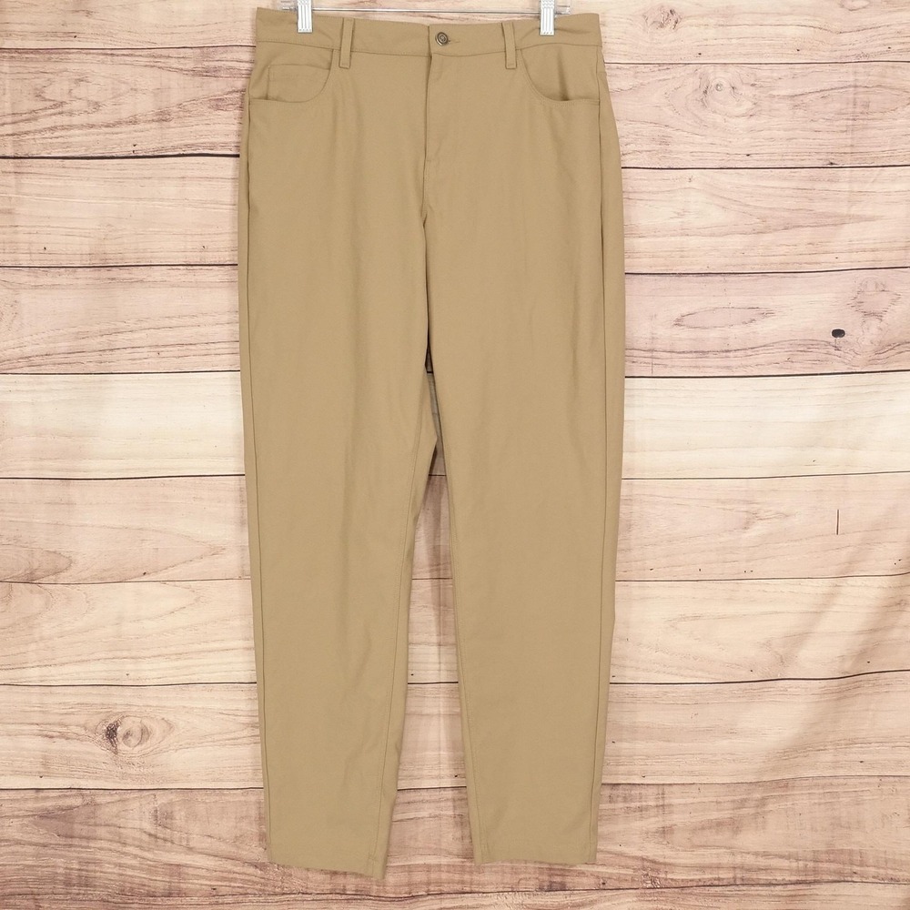 Fabletics Pants Mens 33x34 Beige Slim Khaki Microfiber Travel Casual Chino